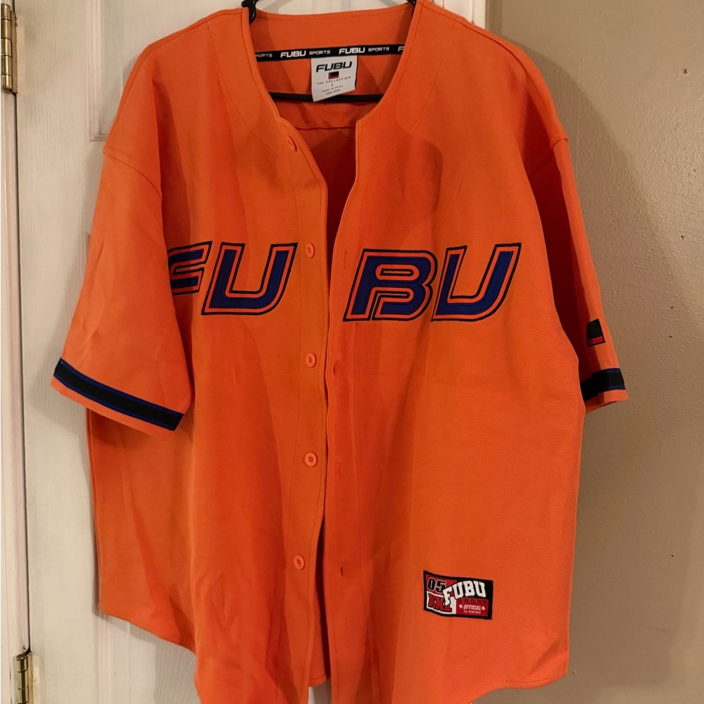 FUBU Orange Button-Front Baseball Jersey HELLS KITCHEN